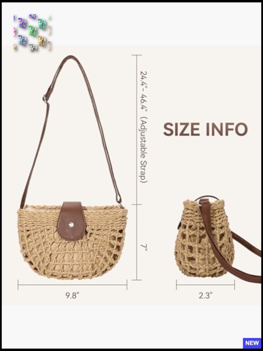 Woven Straw Crossbody Bag Beach Summer Handbag Shoulder Purse - Picture 4 of 7